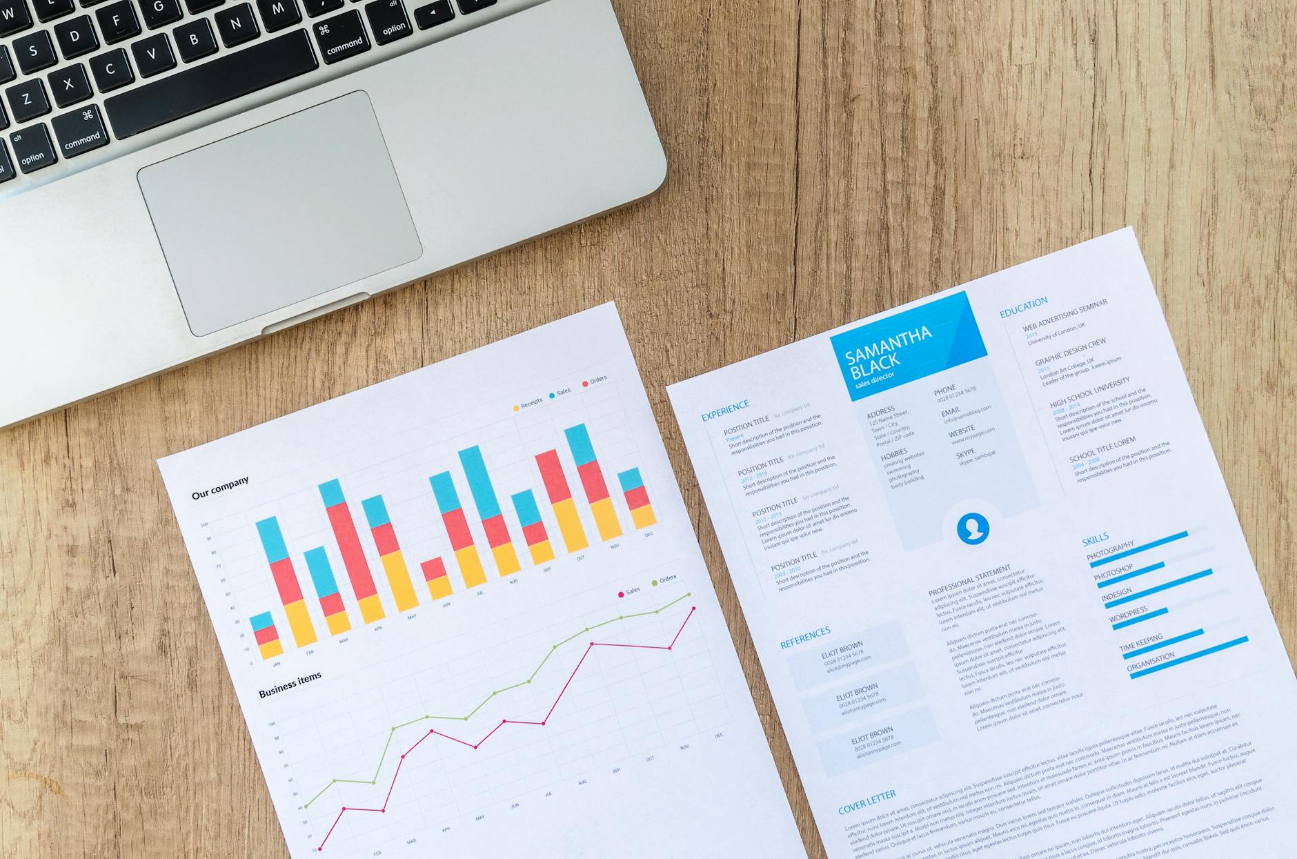 Resume layout options shown side by side on a desk